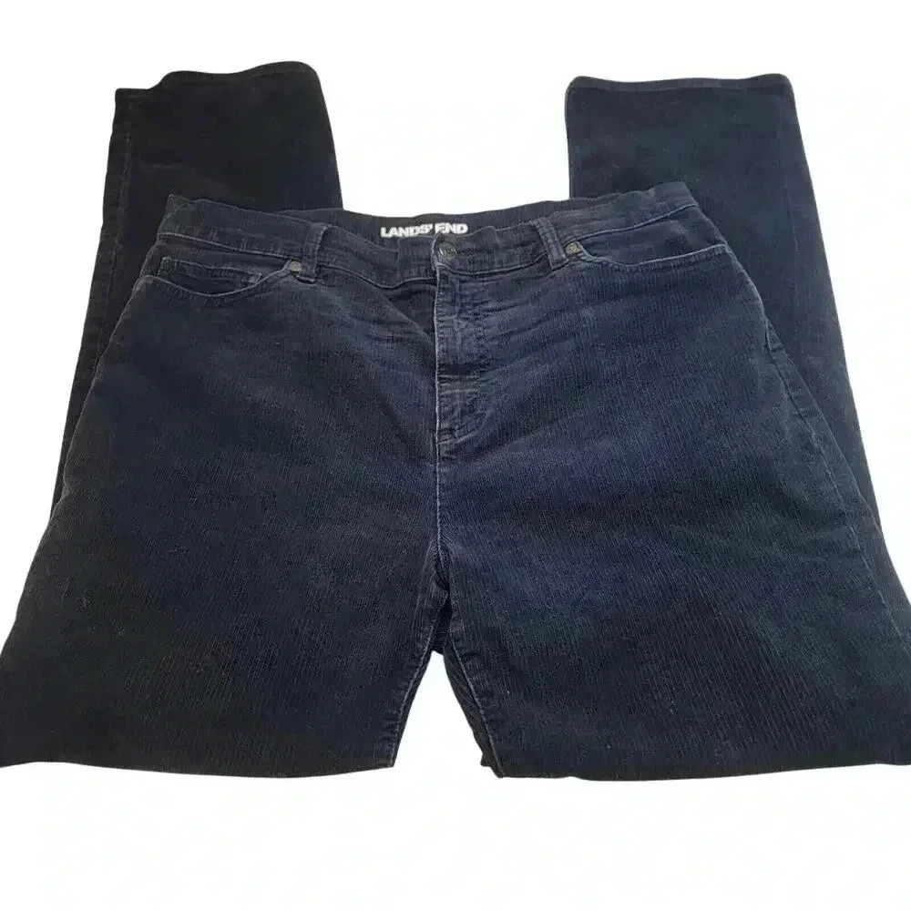 Lands End Corduroy Pants Womems 16 Navy Blue Mid Rise Straight 35 x 31 Classic - Picture 16 of 16